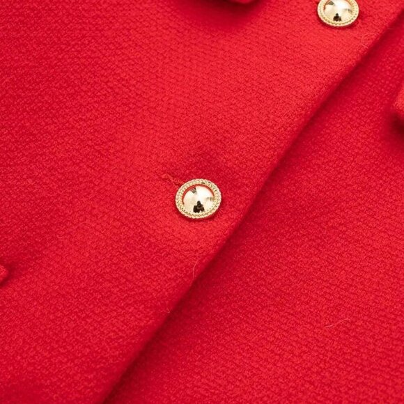Red Elegant Women's Casual Tweed Jacket Decorated Long Sleeves Coat - Picture 8 of 8